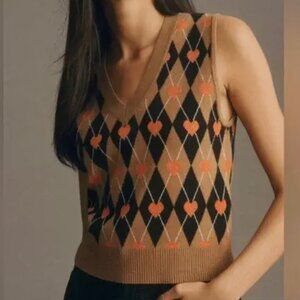 NWT Maeve by Anthropologie Heart Argyle Sweater Vest in Women's Size XS